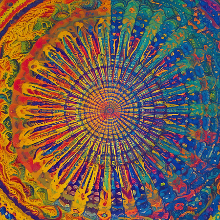 Colorful texture 4k, Psychedelic symmetrical clipart, ornamental Circle patternの写真素材