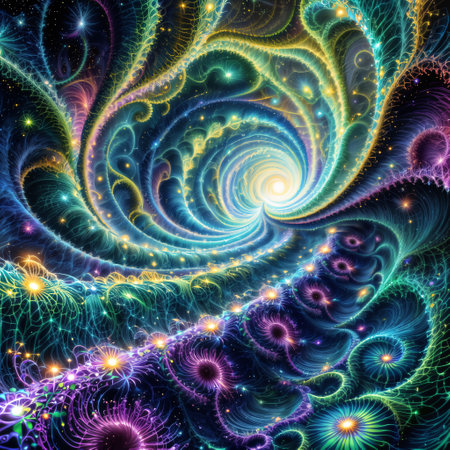 Infinite Fractal art background, Detailed endless repeating patterns, Goldの写真素材