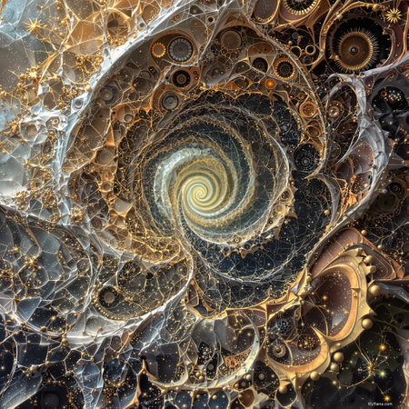 Infinite Fractal art background, Detailed endless repeating patterns, Goldの写真素材
