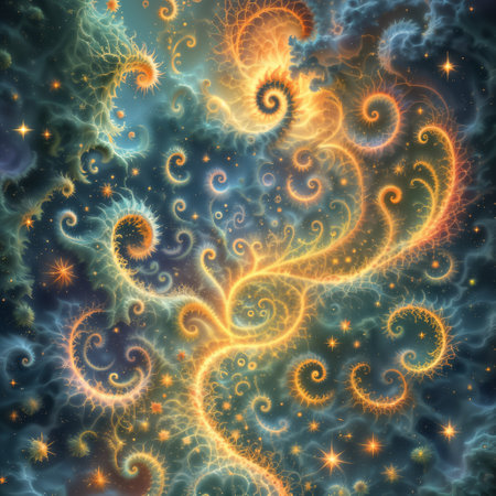 Infinite Fractal art background, Detailed endless repeating patterns, Goldの写真素材