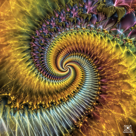 Golden spiral in 4k, AI generated Infinite Fractal art background, Detailed endless repeating patternsの写真素材