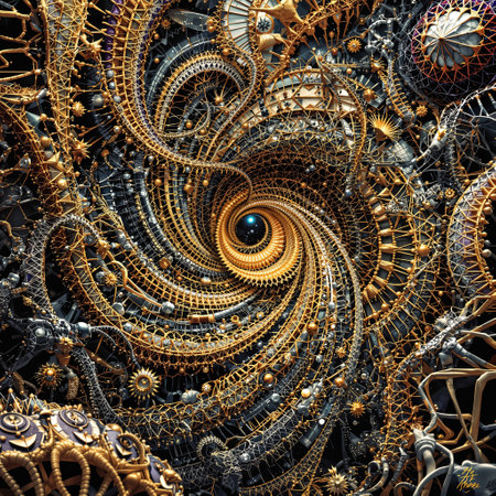 Highly detailed Fractal art clipart 4k, Spiral endless repeating patterns, Goldの写真素材