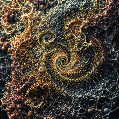 Infinite Fractal art background, Detailed endless repeating patterns, Goldの写真素材