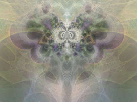 Soft beautiful colors in a haze form a fractal butterfly design in this manipulation.の写真素材