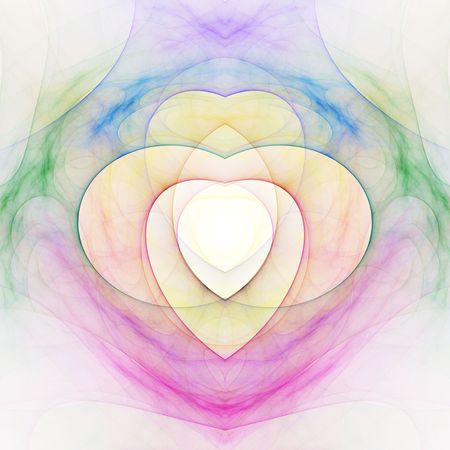 Layered colorful heart pattern, computer generated, fractal abstract background.の写真素材