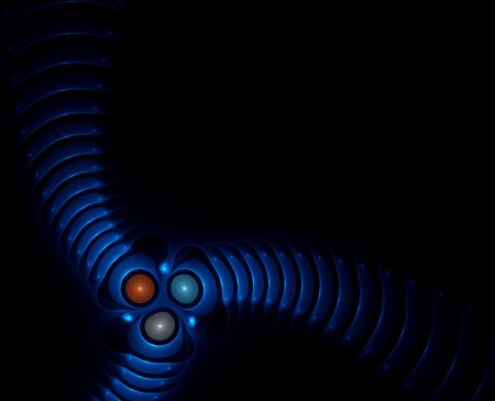 Blue layered corner border, computer generated, fractal abstract background.