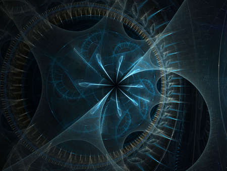 Sheer glowing blue pattern against a backdrop of circular shapes (computer generated, fractal abstract background)の写真素材