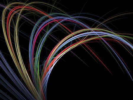 Colorful arching, tangled threads (computer generated, fractal abstract background)