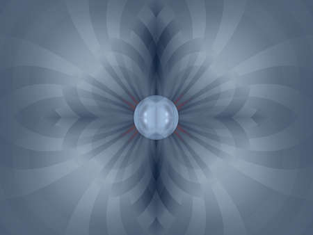 Curving blue gray stripes with orb element (computer generated, fractal abstract background)