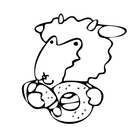 The lamb is holding bread. Vector design for a bakery or baking shop emblem. Bakery and bread logo for the bakery. For signboards, logos, branding, labels, product packaging. Outlineのイラスト素材