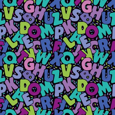 Alphabet. Colored letters seamless pattern background. Ideal for fabric, print poster, wrapping paper and book cover design. Cheerful multicolored letters.の写真素材