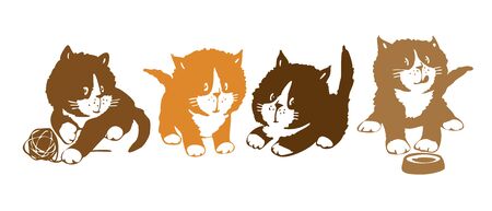 Cute little red kittens. drawing illustrations for children. Flat style. The simple silhouette. Tiny handmade kitten set of illustrations.のイラスト素材