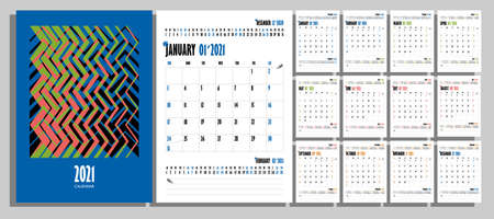 Calendar for 2021. Template for a wall calendar for 2021 with a cover.のイラスト素材