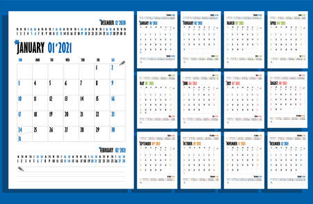 Calendar for 2021. Template for a wall calendar for 2021.のイラスト素材