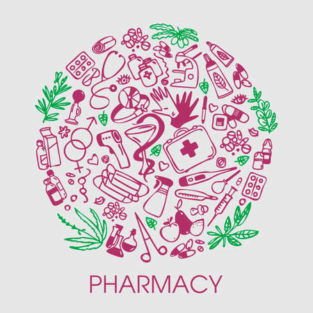 Pharmacy. Background with medical symbols.のイラスト素材