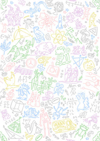 Back to school seamless pattern with hand-drawn doodles. School notebook cover. Vector illustrations for typography of banners, posters, leaflets, cards, covers. Outline styleのイラスト素材