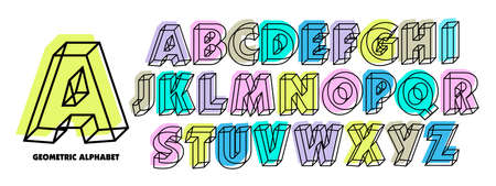 Vector of geometric letters of the alphabet. 3d isometric alphabetic font.のイラスト素材