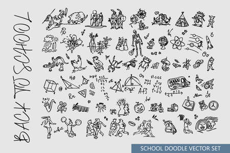 Back to school. Set hand-drawn doodles. Vector illustrationsのイラスト素材