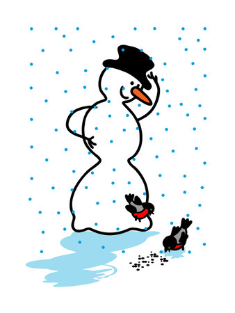 Cute Christmas Snowmen on skates. Vector set of funny snowmen on a white background.のイラスト素材