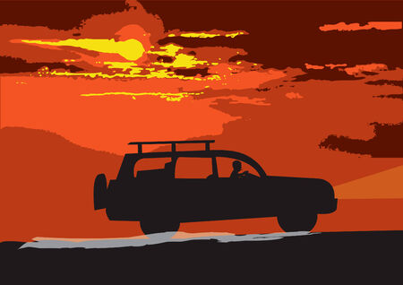 Vector illustration of a car traveling through the desertのイラスト素材