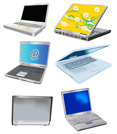 A collection of six vector illustration different laptops isolated on white backgroundのイラスト素材