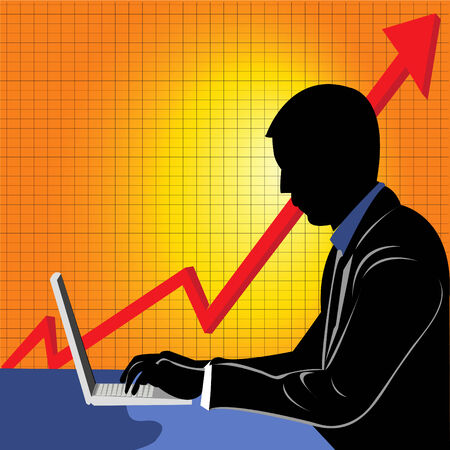 Vector illustration of a man working on his laptopのイラスト素材