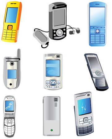 Collection of 9 different colored mobile phones vector illustrationsのイラスト素材