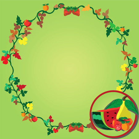 Vector illustration of a wreath and fruits on the right cornerのイラスト素材