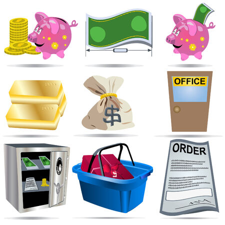 Vector illustration of nine colored accounting icons.のイラスト素材