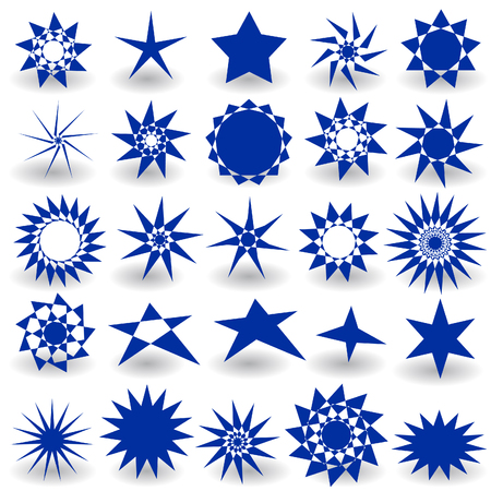 Vector illustration of twenty five blue star icons isolated on white background.のイラスト素材