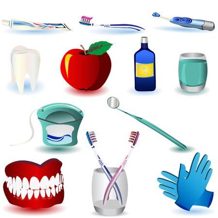 Vector illustration of colored dental images, isolated on white backgroundのイラスト素材