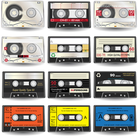 nine realistic audio Cassette Iconsのイラスト素材