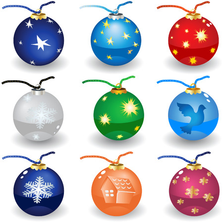 Vector illustration of nine colored realistic Christmas bulbs.のイラスト素材