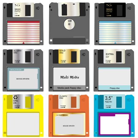 Realistic Vector illustration of nine different floppy discs.のイラスト素材