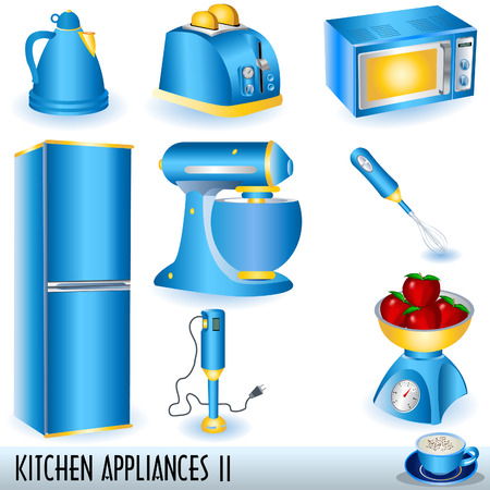 Blue kitchen appliances icons set.のイラスト素材