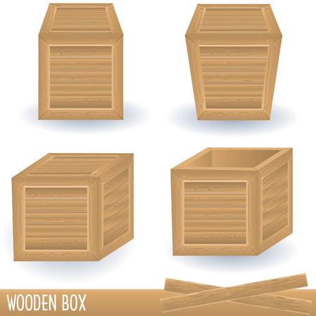Illustration of wooden box in four different positions.のイラスト素材