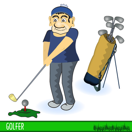 Golfer illustration with golf sticksのイラスト素材
