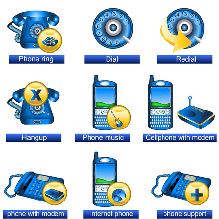 Collection of 9 blue phone icons isolated separately on white background. - part 2のイラスト素材