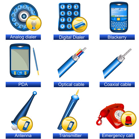 Collection of 9 blue phone icons isolated separately on white background. - part 5のイラスト素材