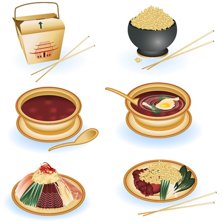 A collection of six different illustrations of Chinese food.のイラスト素材