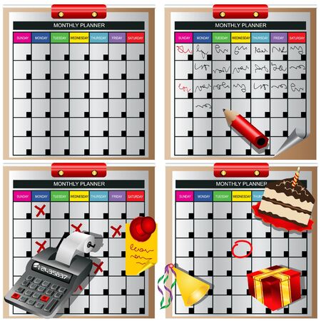 Illustration of four monthly planners with different occasions.のイラスト素材