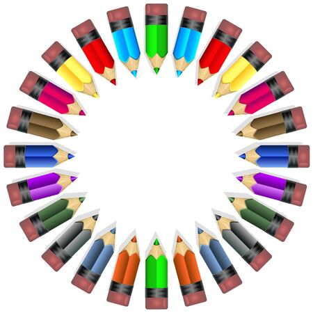 Colorful wooden pencil illustrations, sorted in circle and ready to use.のイラスト素材