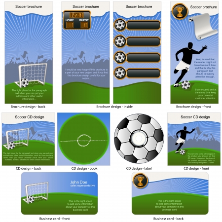 Soccer ball stationary - brochure design, CD cover design and business card design in one package and fully editable のイラスト素材