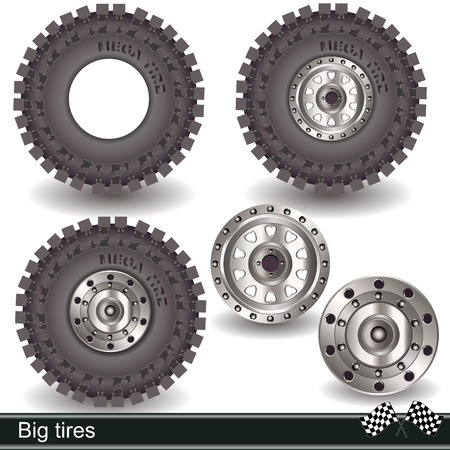 Illustration of realistic big tires with rimsのイラスト素材