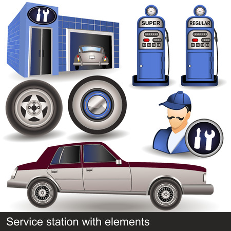 service station with elementsのイラスト素材