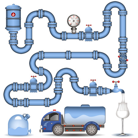Illustration of a blue pipeline system,  background imageのイラスト素材