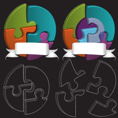 Collection of abstract 3D round puzzle symbols with banners のイラスト素材
