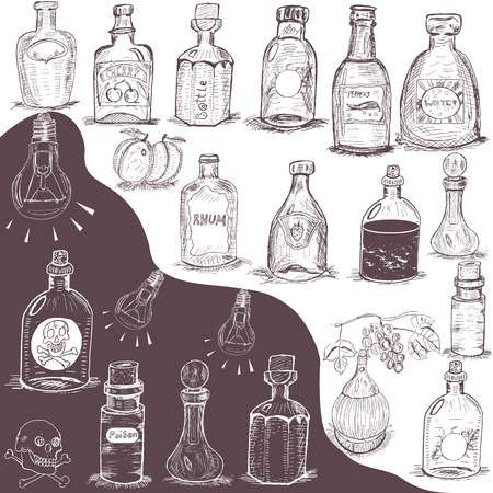 hand drawn bottlesのイラスト素材