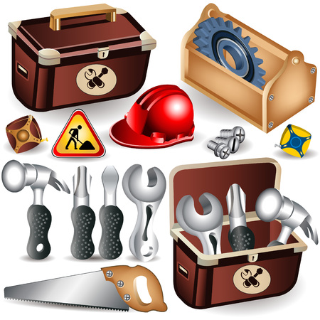 Set of toolbox along with different tools のイラスト素材