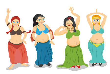 Four different cartoon belly dancers over white background.のイラスト素材